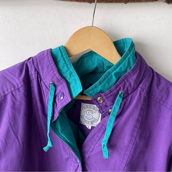 Retro Colorblock Purple Windbreaker Warm Ski Jacket - Picture 2 of 4